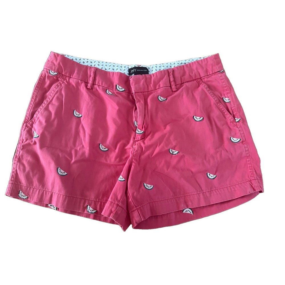 Jones New York JNY Pink prepppy Embroidered Watermelon Stretch Shorts Womens 6